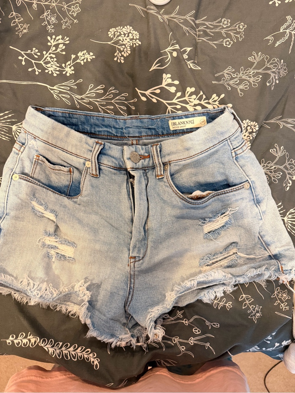 Blank NYC Light Blue Distressed Denim Jean Shorts
